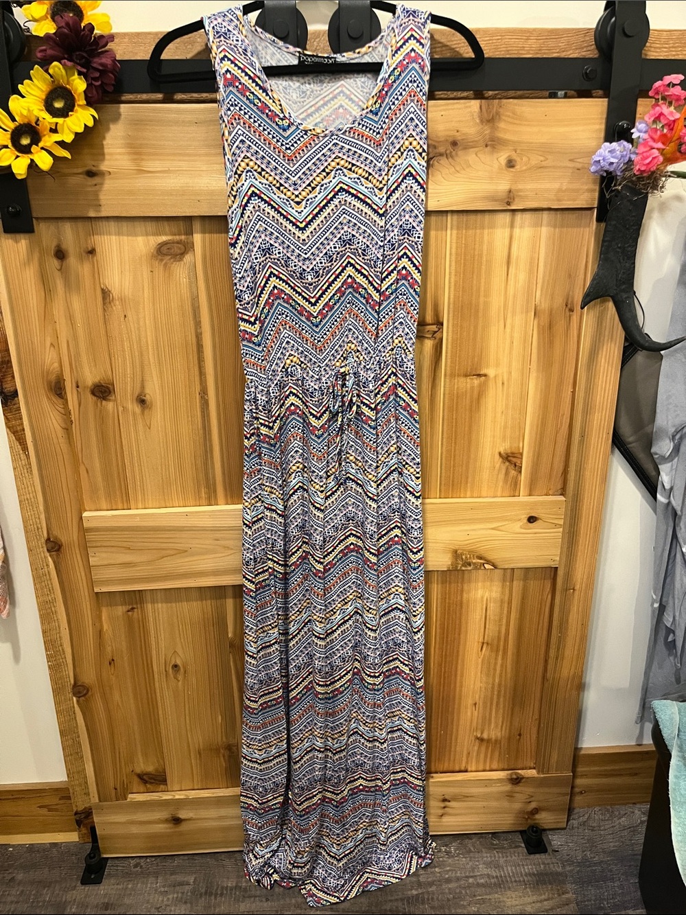 Papermoon Multicolor Chevron Maxi Dress with Drawstring Waist